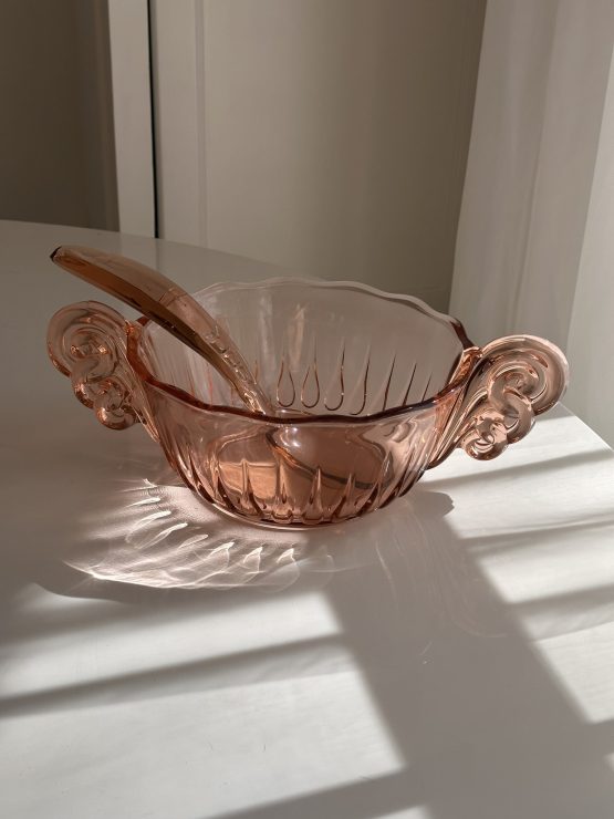 Vintage Art Deco Persglas Schaal met Lepel 3-min